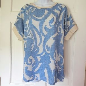 Zara Light Blue Cream Top Sz L